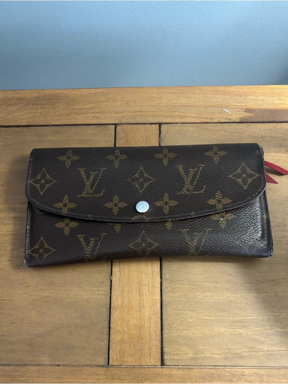 Emilie Louis Vuitton Brown Monogram Canvas Long Wallet with Red Well Loved